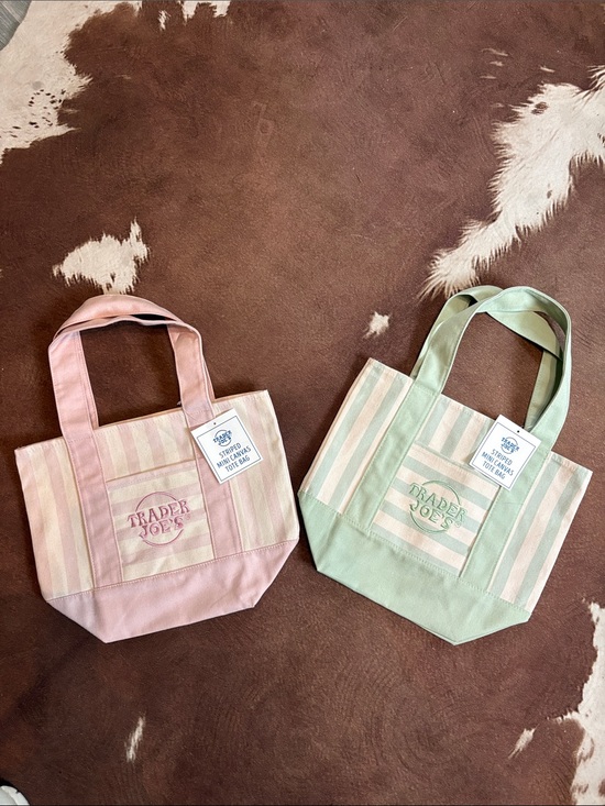 Trader Joe'S Handbags - Trader Joe’s Striped Mini Tote Bag - Pink and Mint